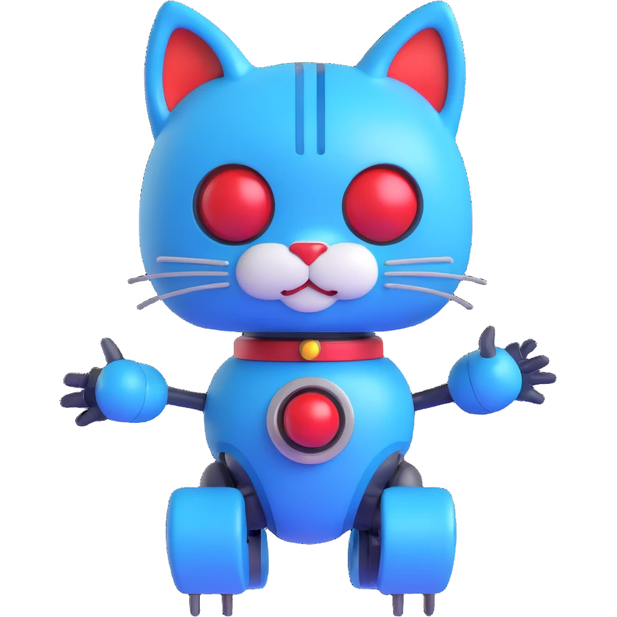 Doraemon character, blue robotic cat with a red nose and bell, 3D emoji style emoji