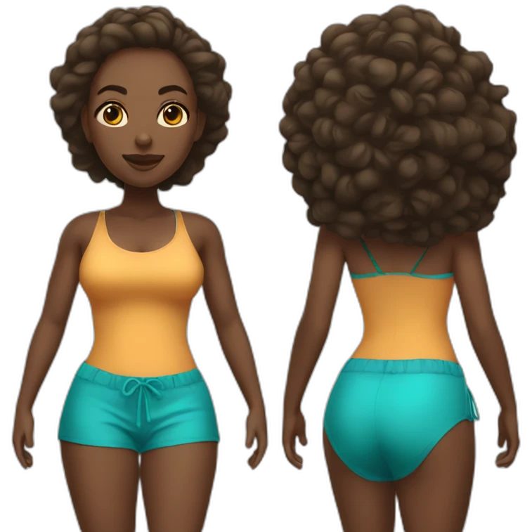black woman all body, standing, beach suit emoji