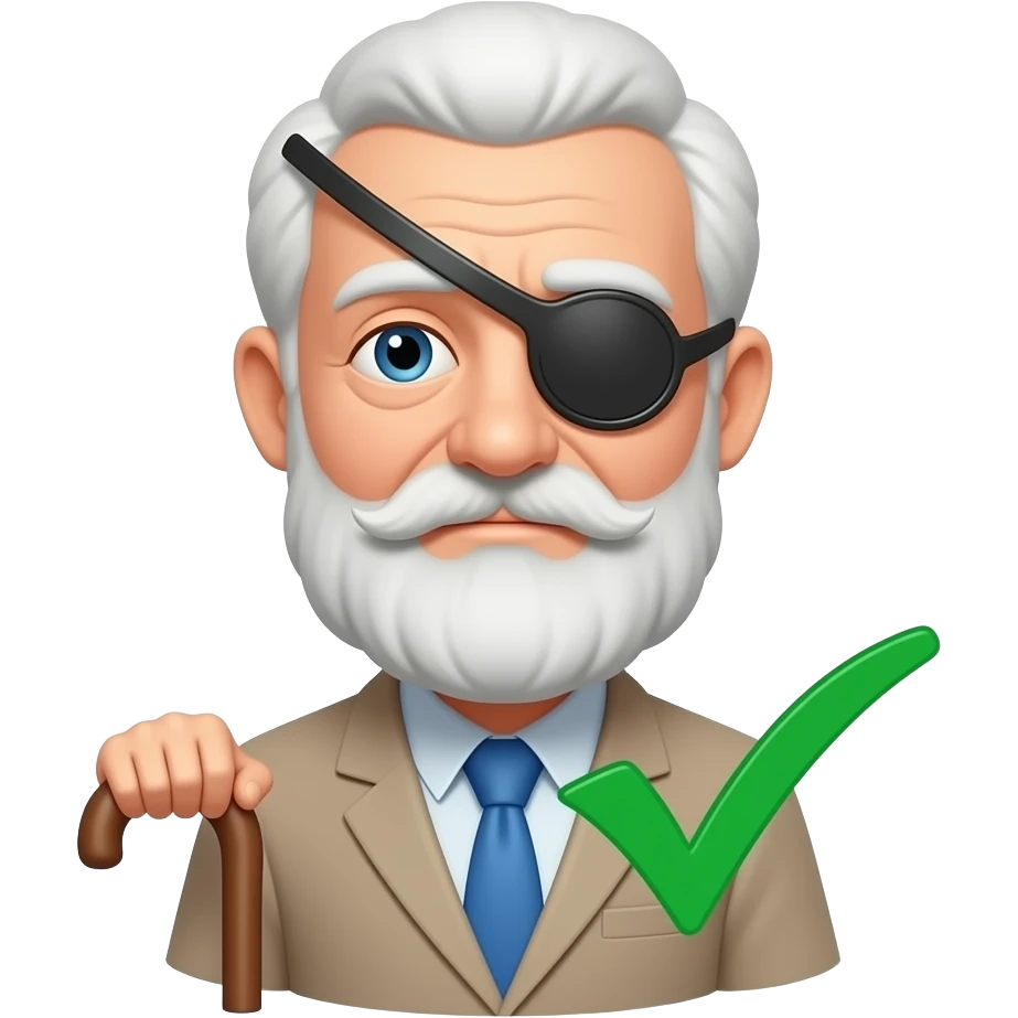 an emoji to represent blind approval of a github pull request, merge the man with cane with a checkmark emoji