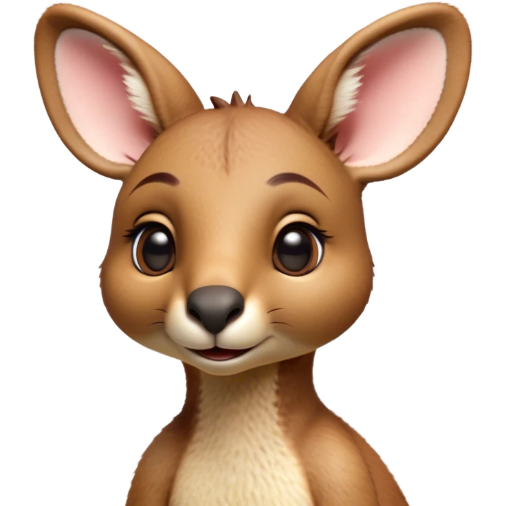 Cinematic Realistic Cute Kangaroo Portrait Emoji, Head tilted playfully and inquisitively, featuring a compact, agile build with soft, warm tawny fur and a characteristically endearing face with bright, curious eyes and perky ears, rendered with lifelike detail and natural highlights, high shine, affectionate and spirited, styled with a touch of outback whimsy, soft glowing outline, capturing the essence of a mischievous yet lovable kangaroo that seems poised to hop playfully into your arms! emoji
