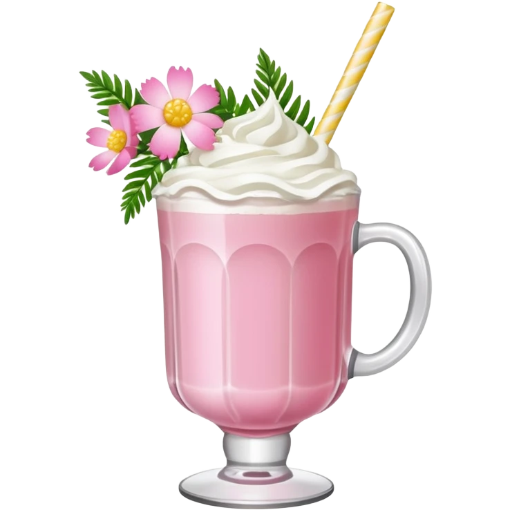 Pink Mimosa drink with flower  and whipped cream emoji