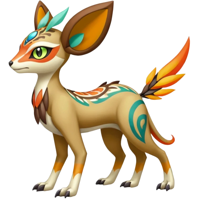 Tribal Colorful Exotic Fionbri-Kalon-Falvie-Vernid-Meloetta-Pokémon-Fakémon-Digimon-Spectrobe-hybrid-fusion, full body emoji