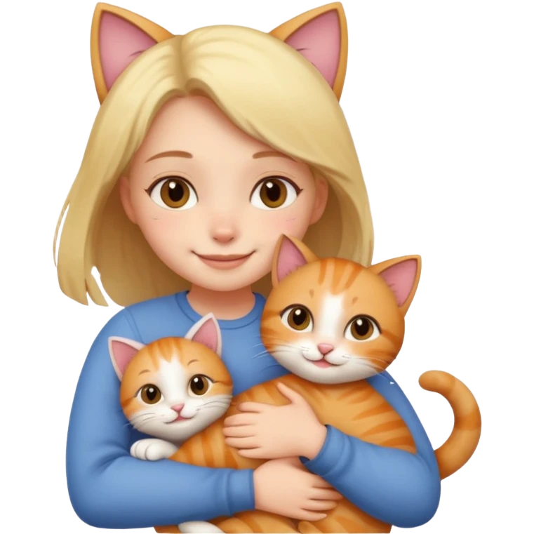 A cute girl hugging a cute cat emoji