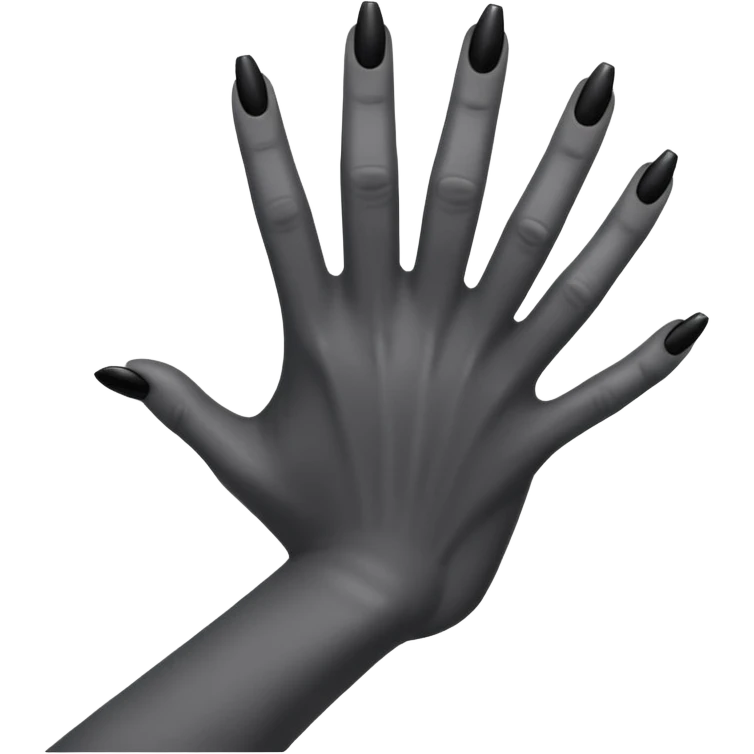 back view of a grey colored arm and hand reaching out with black nails emoji