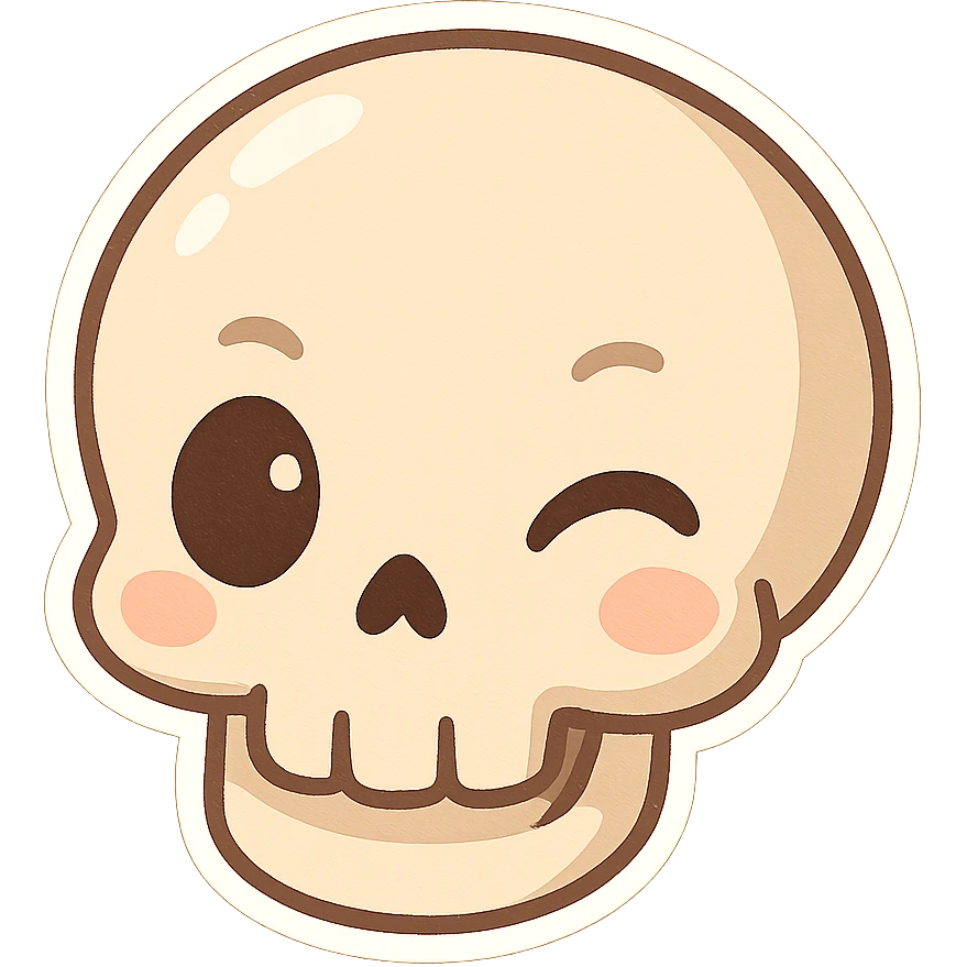 a dead skull winking, cartoon style emoji