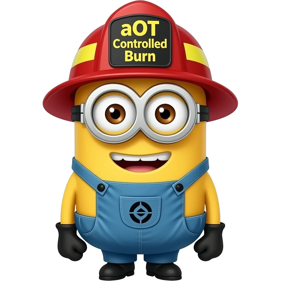 minion dressed as a  firefighter text aOT Controlled Burn on helmet emoji