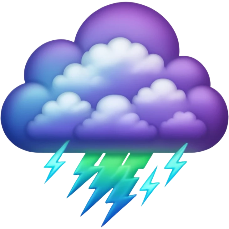 purple and green and blue gradient fluffy cloud with lightning emoji