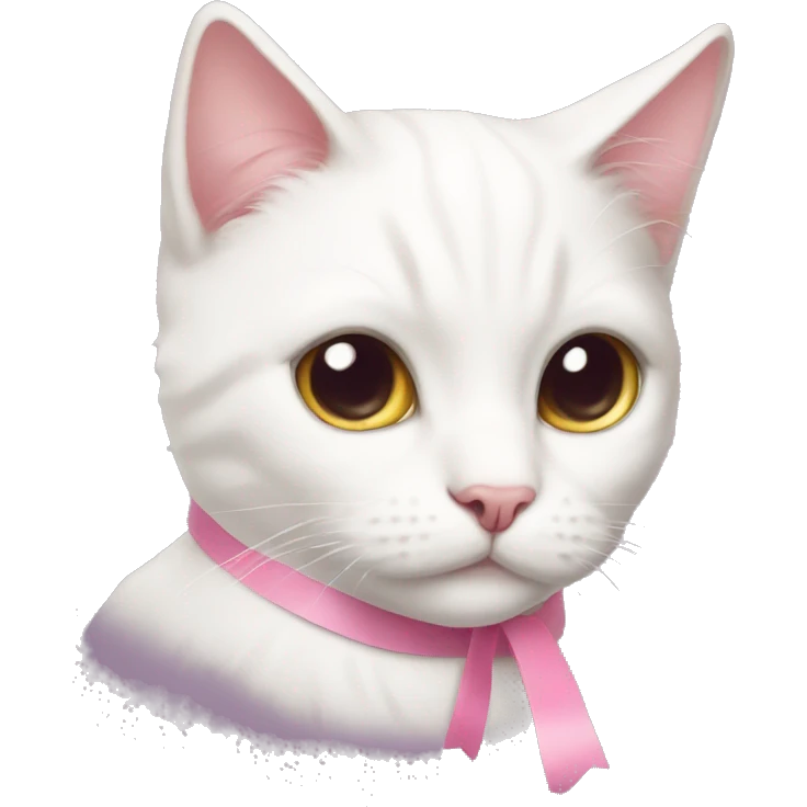 White cat with pink ribbon  emoji
