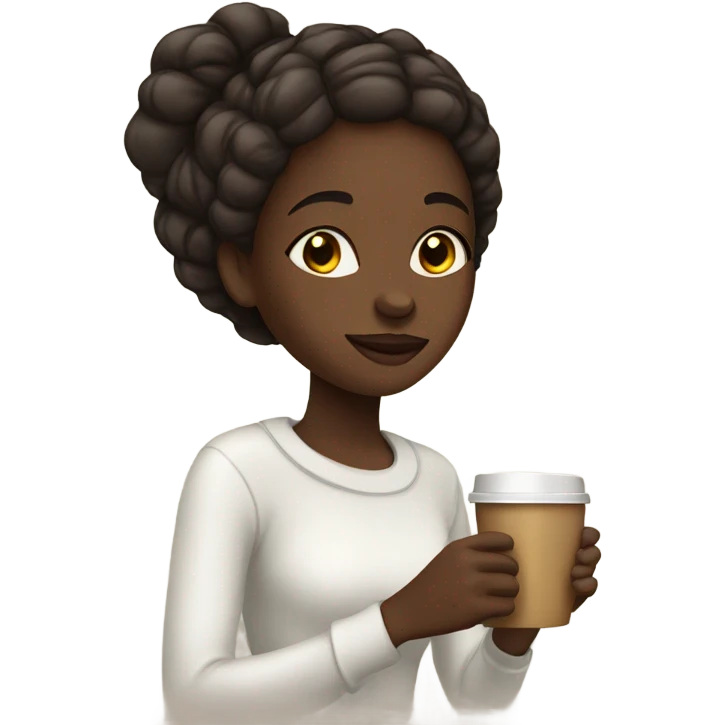 African girl Girl who wears a white Pullover and Drinks coffee emoji