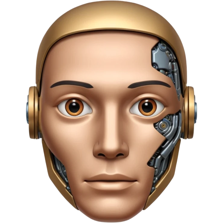 half of a man's face, half of a robot's face emoji