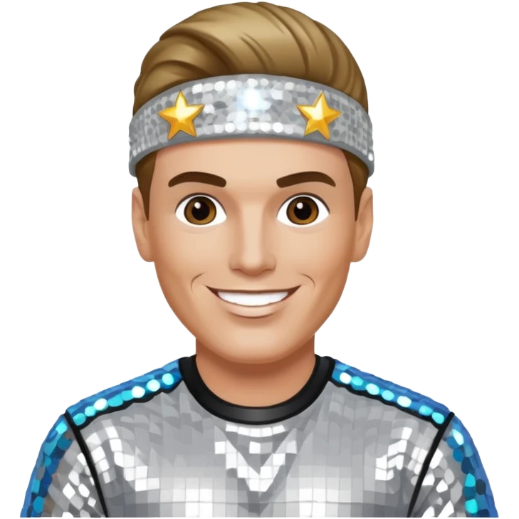 Vanilla Ice with dark blonde hair, silver sequin outfit emoji