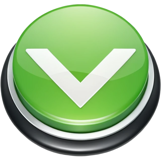 Green circular checkmark icon, white check symbol in center, glossy 3D button style, smooth surface, soft shadow, minimal design, centered composition, high resolution emoji
