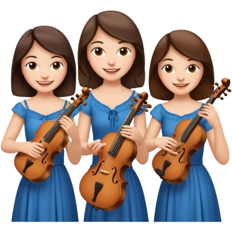 Create an imagine of three brunette women playing string instruments emoji