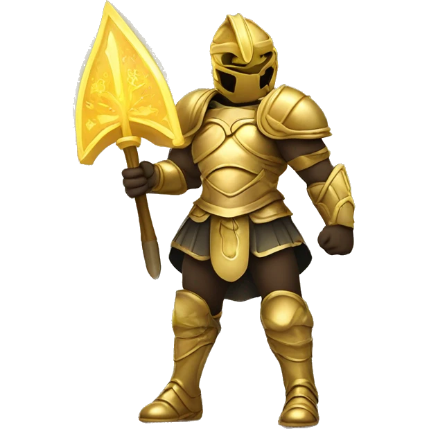 A golden-armored warrior inspired by the zodiac sign Libra, with glowing scales symbolizing justice, in a heroic pose, designed in a vibrant emoji style. emoji