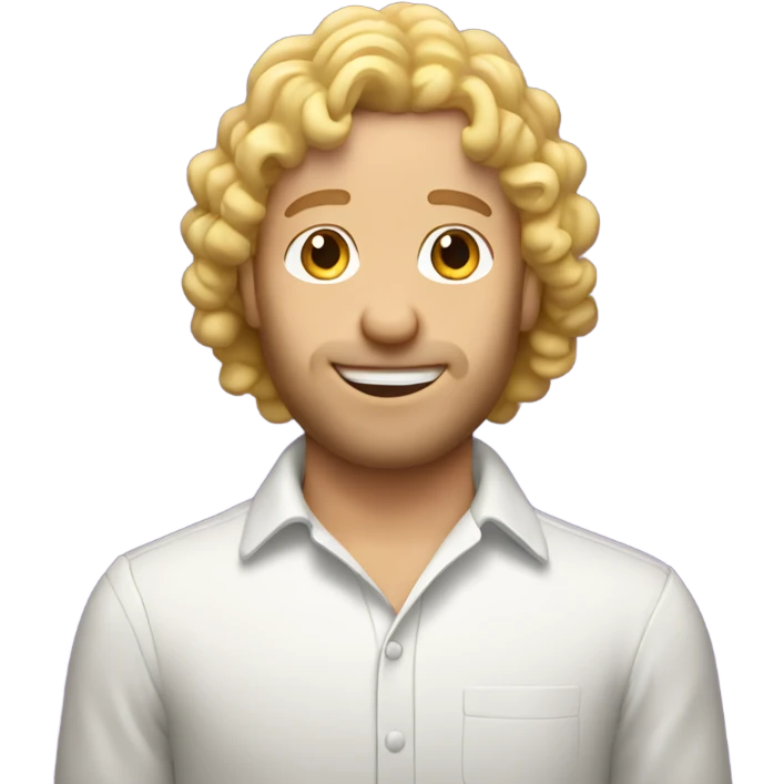 Blonde curly mullet white man standing over a birthday cake emoji