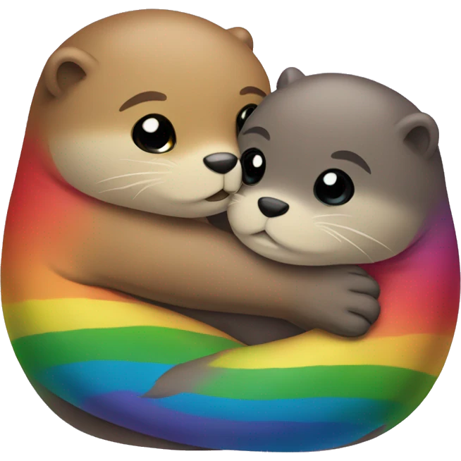 Rainbow otters hugging emoji