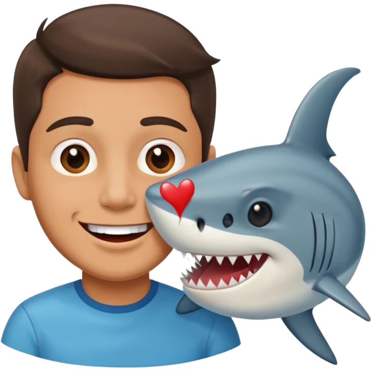 Man kissing a picture of a shark emoji