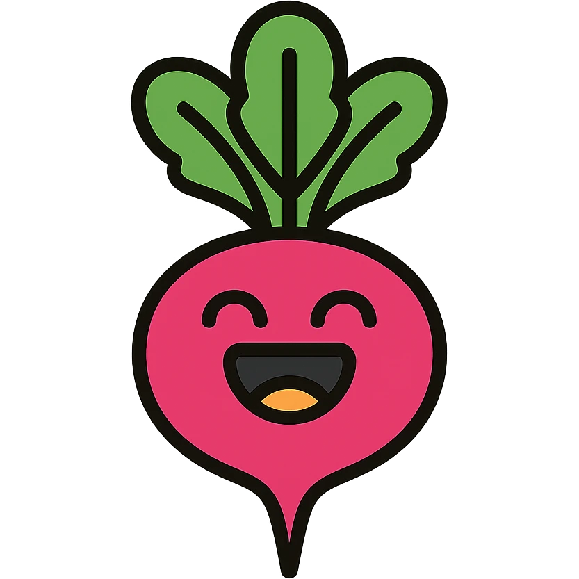 A laughing radish emoji