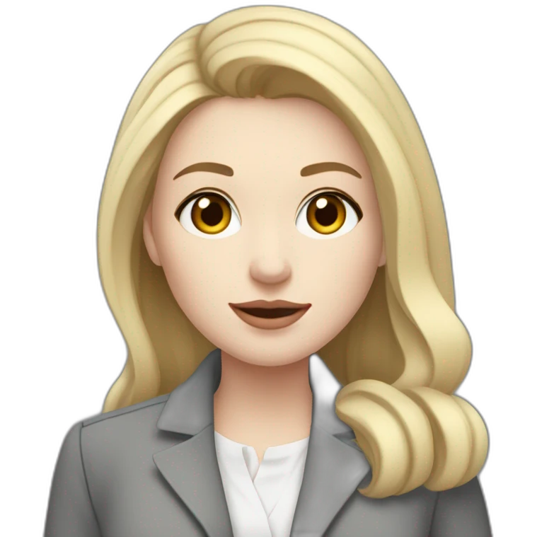 pale skin woman with cold blonde straight middle length hair, White blouse, Gray oversize jacket, Gray skirt holding a color palette in the hands emoji