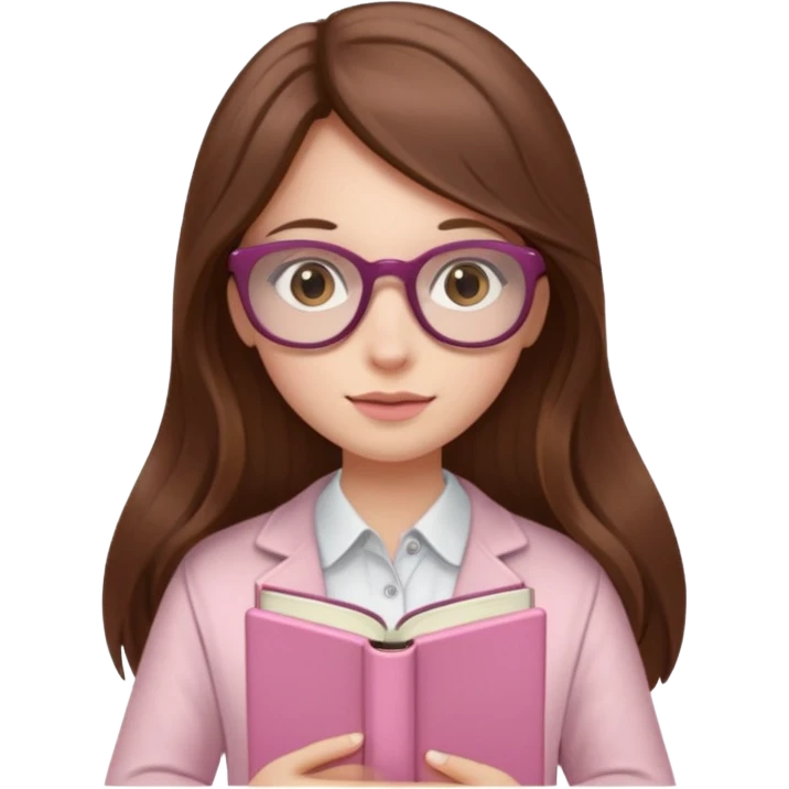 girl with fair skin and long brown hair holding a closed pale pink Book plus Glasers emoji