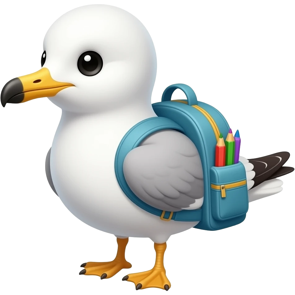 Seagull baby attending preschool with baby back pack without the classroom background emoji