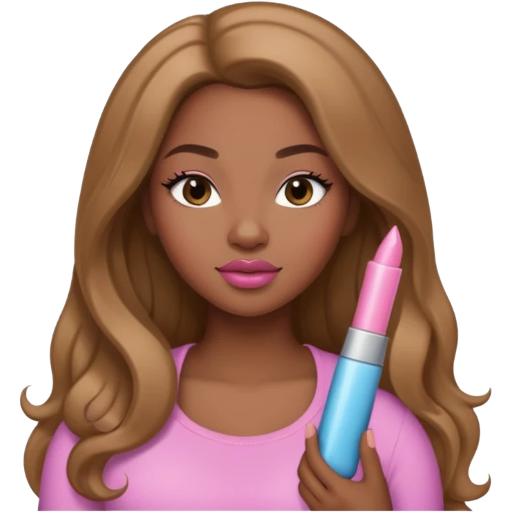 Curvy, light brown long hair, pretty black girl light pink lipgloss  emoji