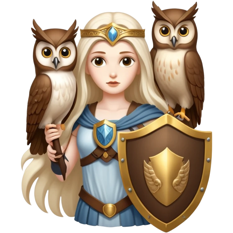 Goddess Athena with owl and shield emoji