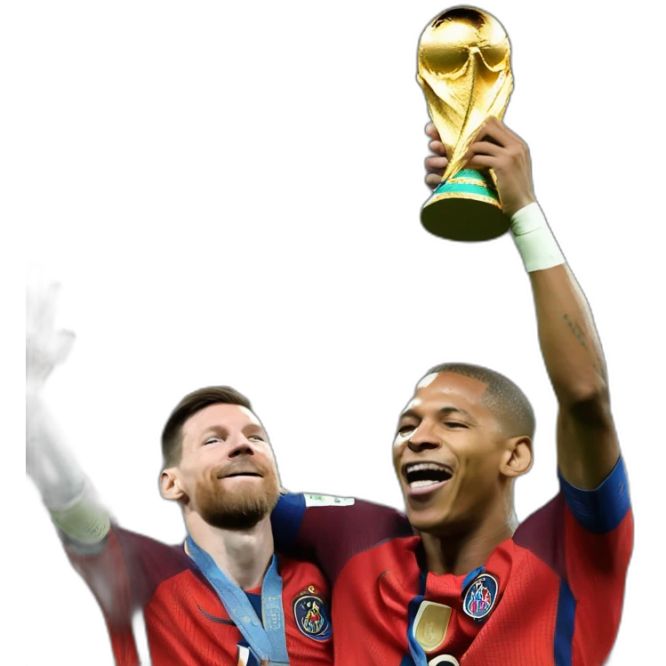 Mbappe qui pleure devant Messi heureux qui tien la coupe du monde emoji