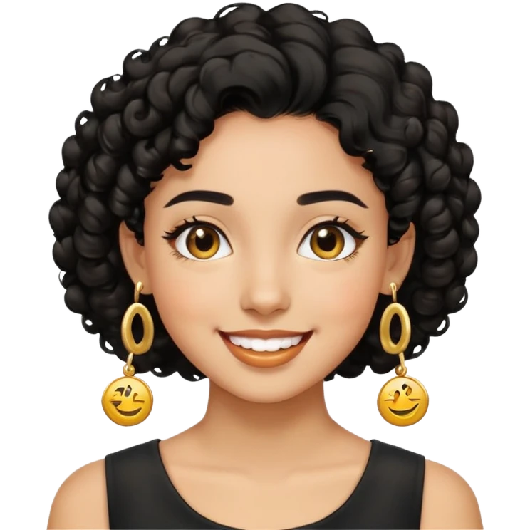 Girl showing happiness, medium skin tone, short curly black hair, gold earrings Minimal emoji showing happiness, medium skin tone, short curly black hair, gold earrings emoji