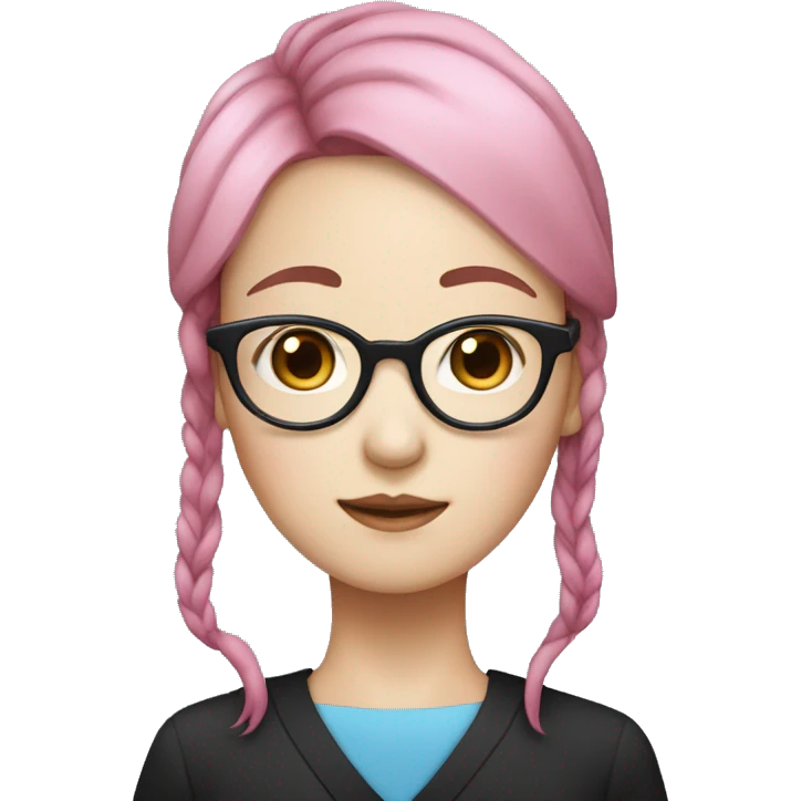 korean girl with pink hair and blue tips in her hair wearing thin glasses and a black dress emoji