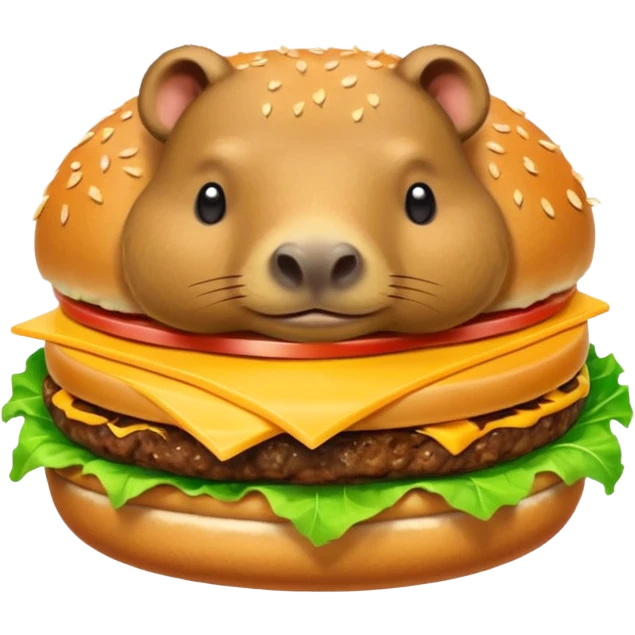 capybara laying on a burger emoji