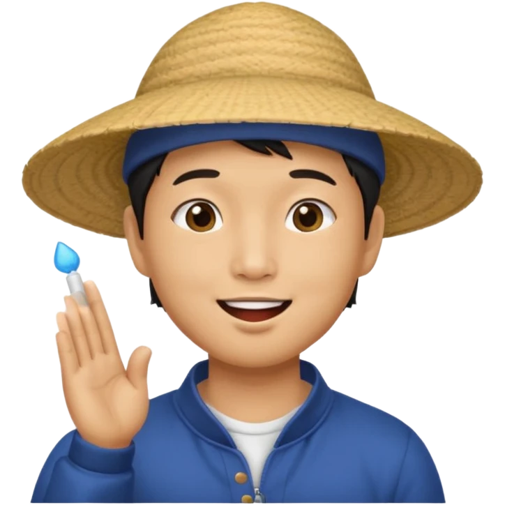 asian man in asian hat blowing a liss emoji
