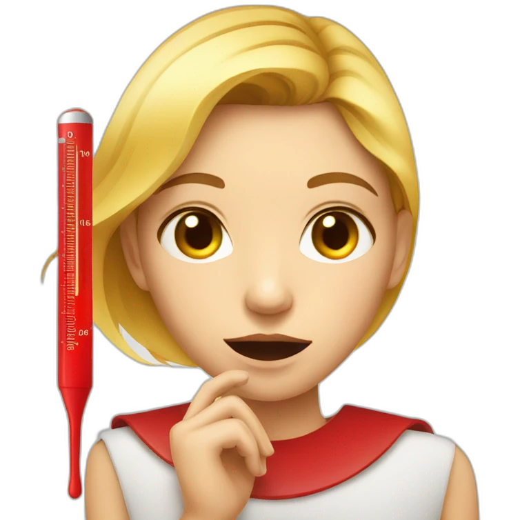 girl with red thermometer in mouth simple style emoji