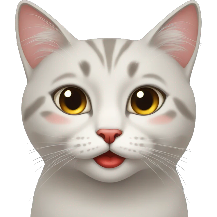 Tired female cat with long eyelashes and red lipstick emoji