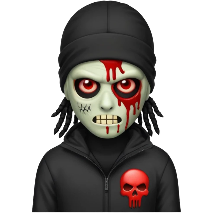 a zombie emoji with black dreads and a black nike jacket and black nike ski mask on his head emoji