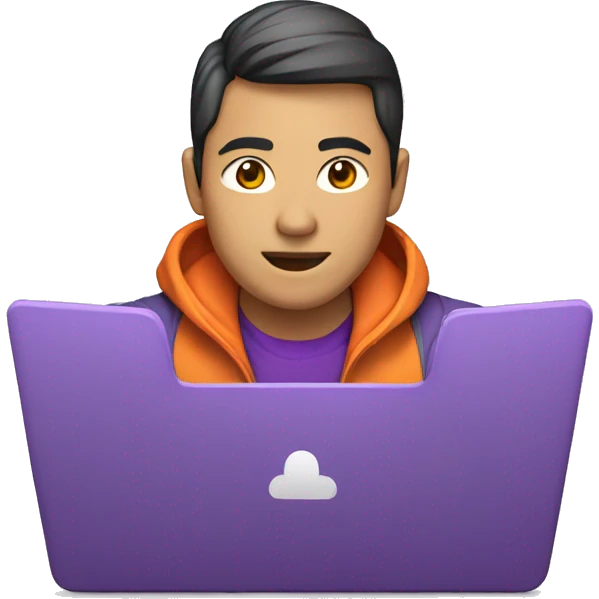 An Asian developer on a laptop in an orange and purple jacket emoji