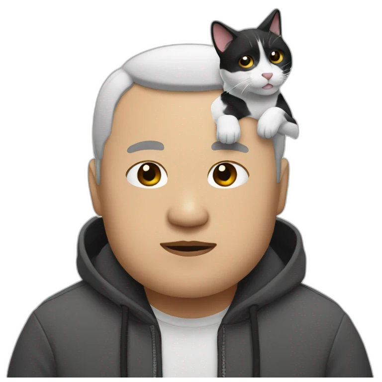 Heavy Asian Man with black and white cat emoji