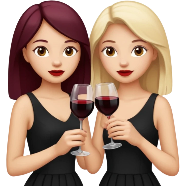2 girls in black drinking wine emoji