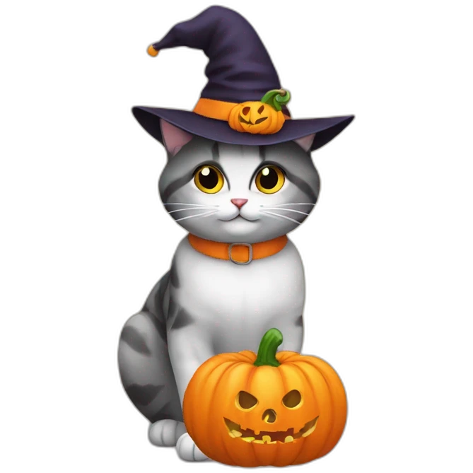 cat with a pumpkinhat on halloween emoji