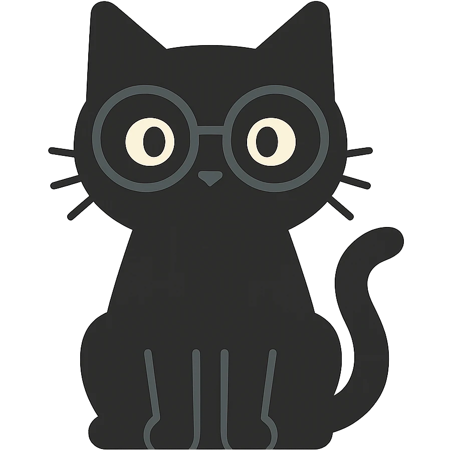 flat design style black cat with glasses emoji