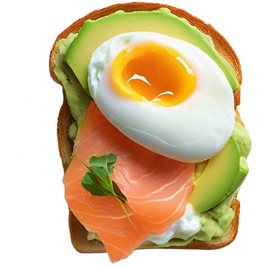 one avocado tost on brioche with salmon and eggs emoji