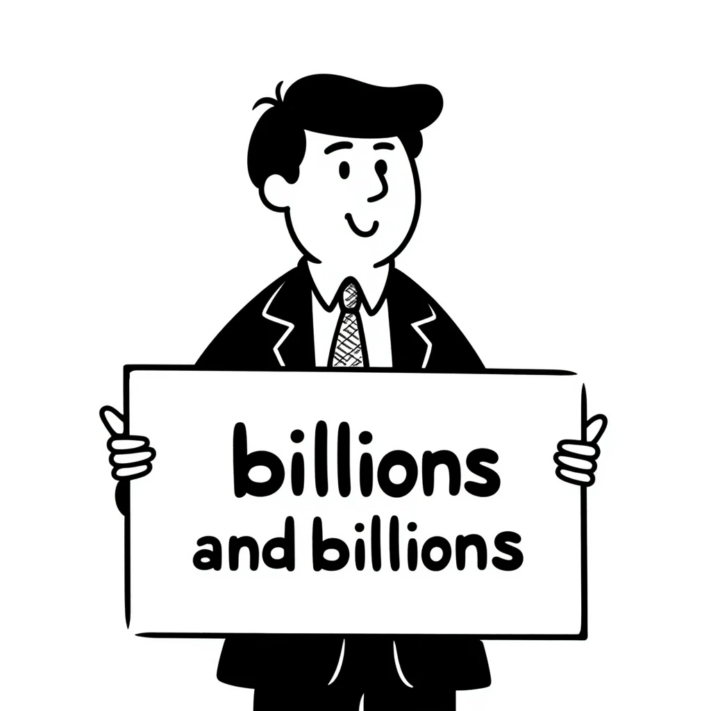 President Trump holding a sign that says 'billions and billions' emoji
