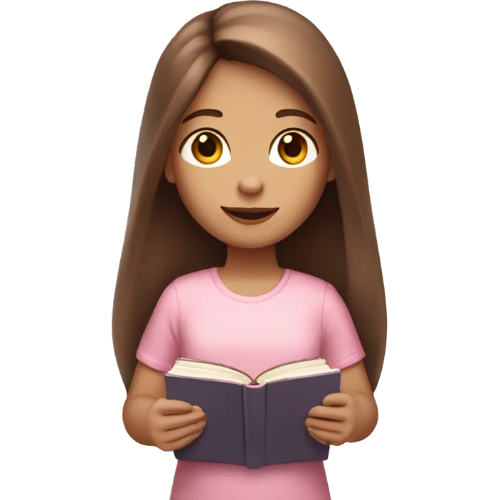 girl with fair skin and long brown hair holding a light-pink book emoji