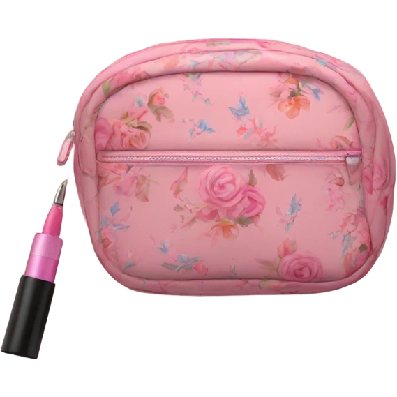 Makeup bag pink with flowers emoji