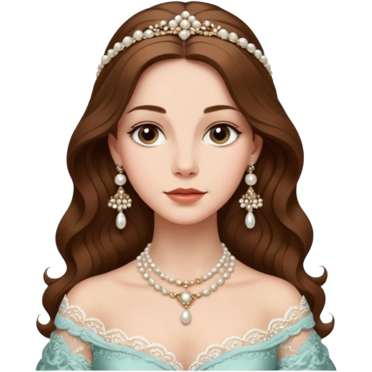 An emoji portrait of an Italian noblewoman. She wears a lavish gown with intricate lace details and a pearl necklace. Her expression is serene and elegant. emoji