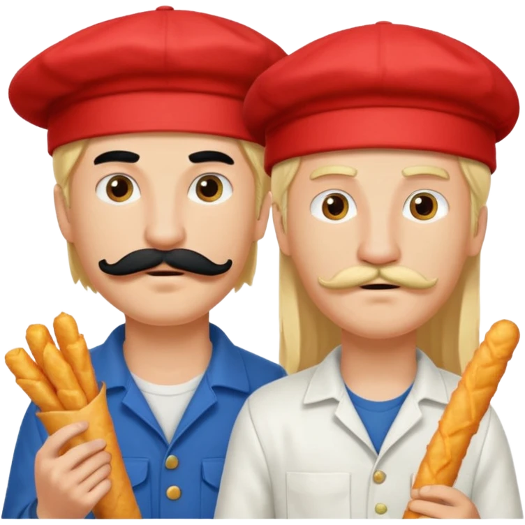 Aurore had long blond hair and Enzo is an Italian boy with mid-long black hair, mustache and a cap on his head and they are figthing like monster about mozzarella sticks emoji