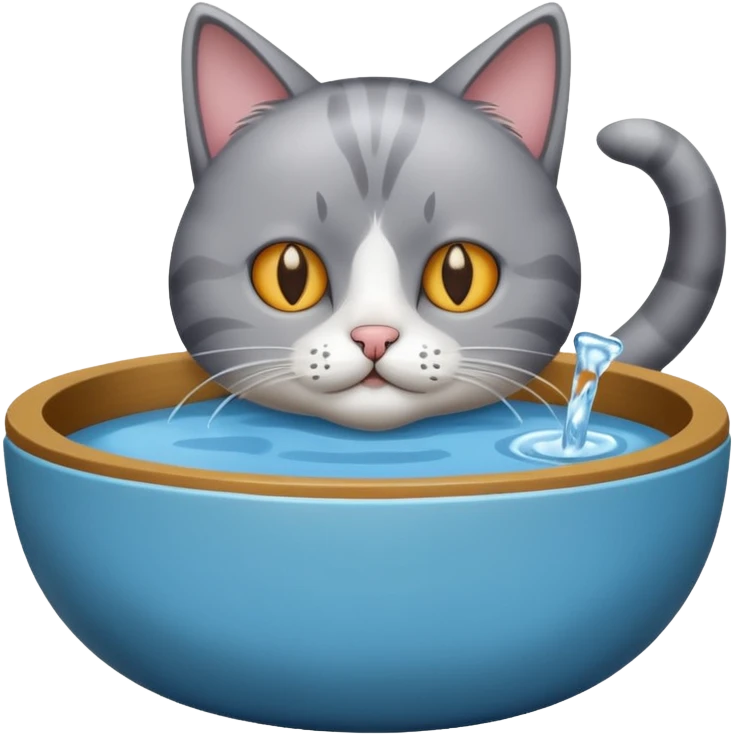 A water bowl with a cat drinking emoji