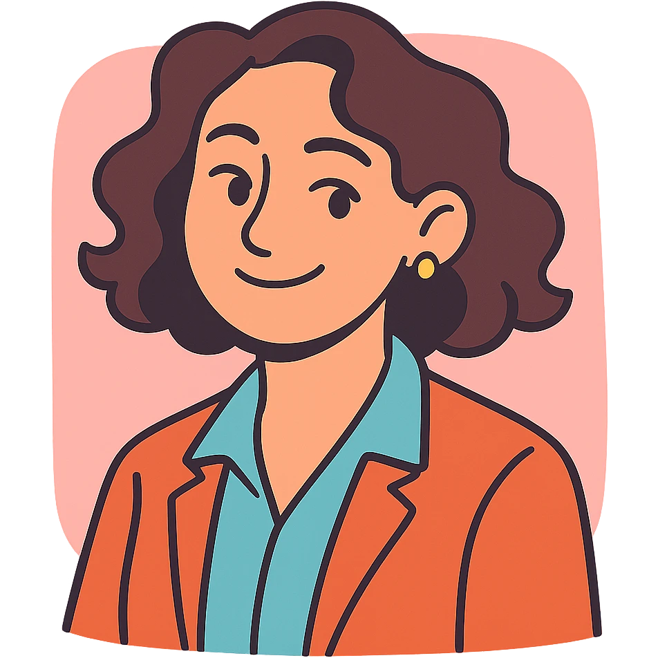 portrait of a grounded, emotionally intelligent woman with wavy hair, soft but energized expression, approachable professional look, pastel background emoji