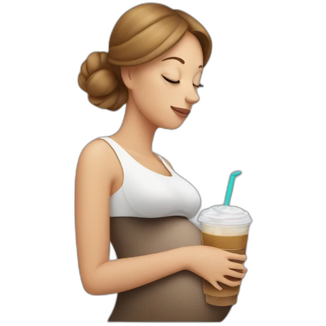 Pregnant white woman with iced coffee emoji