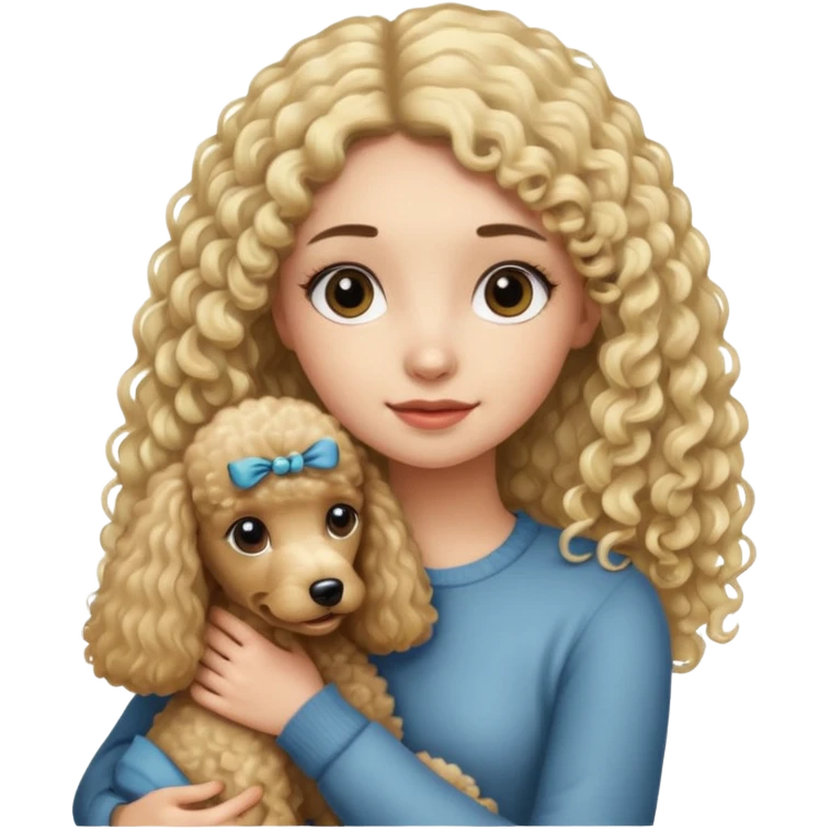 Ludo (ragazza mora capelli lisci lunghi) che abbraccia il suo cane leone (un barboncino biondo) emoji